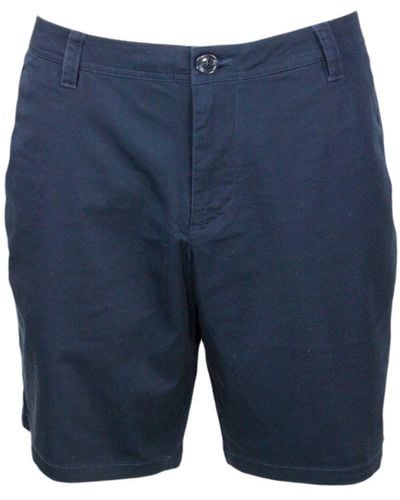 Armani Exchange Stretch Cotton Bermuda Shorts With Welt Pockets And Zip And Button Closure - Blue