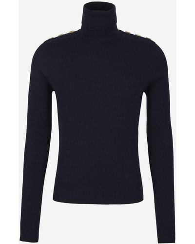 Balmain Wool Turtleneck Sweater - Blue