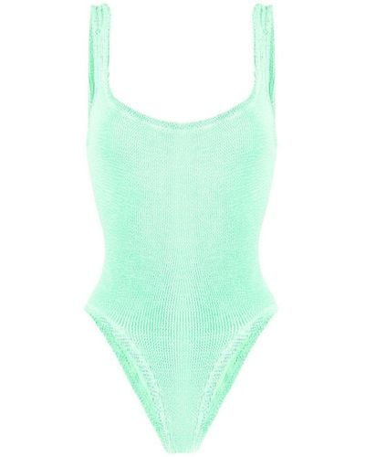 Hunza G Crinkle-effect Square-neck Swimsuit - Green