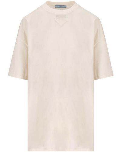 Prada Logo Triangle Crewneck T-shirt - White