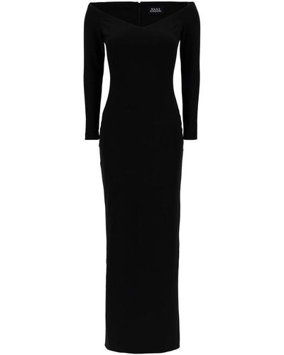 Solace London 'Tara' Maxi Dress With Off-Shoulder Neck - Black