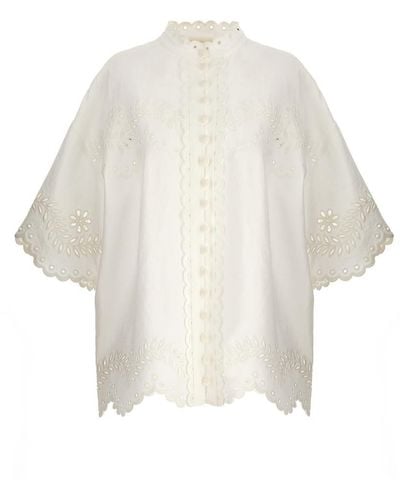 Zimmermann Junie Embroidered Shirt, Blouse - White