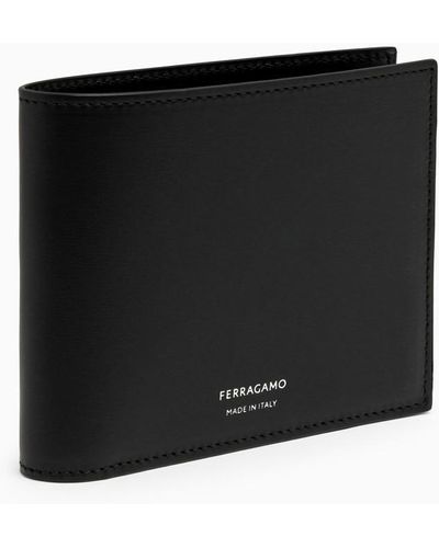 Ferragamo Black Leather Bi Fold Wallet With Logo