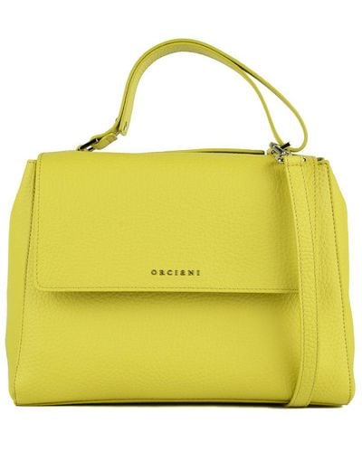 Orciani Sveva Soft Medium Acidic Leather Shoulder Bag With Shoulder Strap - Yellow