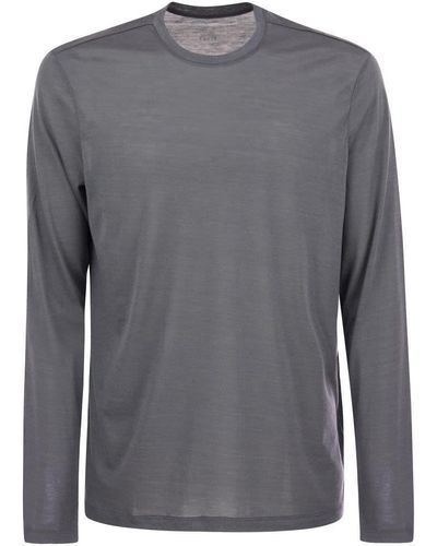 Majestic Filatures Crew-neck T-shirt In Silk And Cotton - Gray