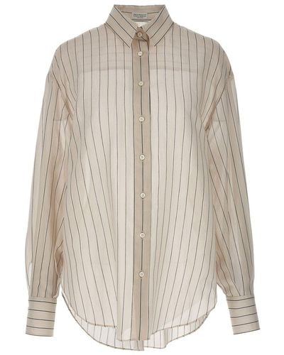 Brunello Cucinelli Pinstriped Shirt Shirt, Blouse - White