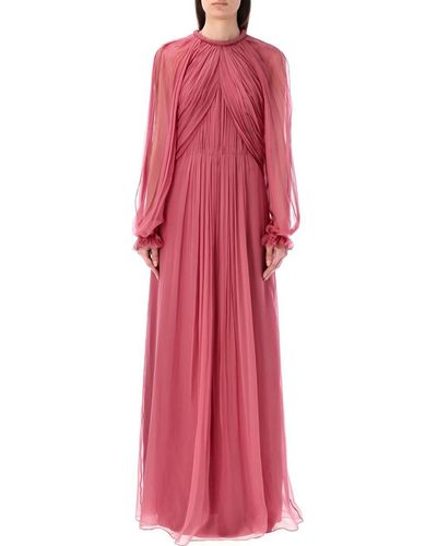 Alberta Ferretti Organic Chiffon Long Dress - Red