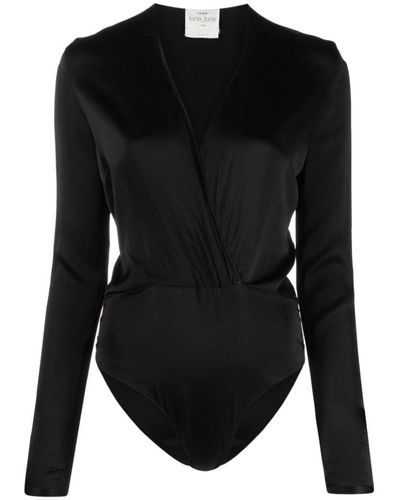 Forte Forte V-neck Satin-finish Bodysuit - Black