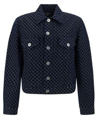 Balmain Blue Monogram Denim Jacket - Men from Brother2Brother UK