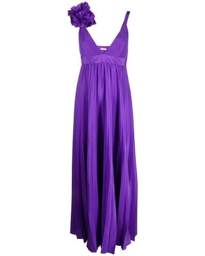 P.A.R.O.S.H. Floral-appliqué V-neck Dress - Purple