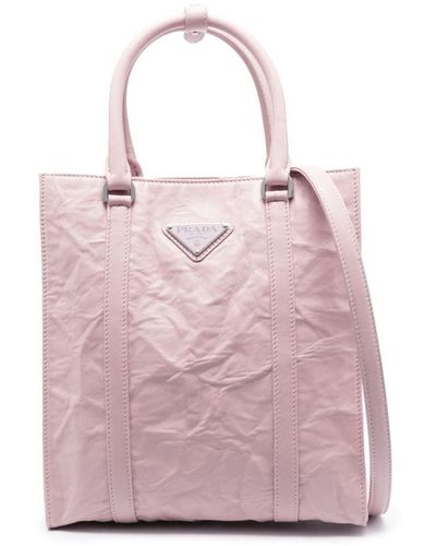 Prada Logo-plaque Crinkle-effect Tote Bag - Pink