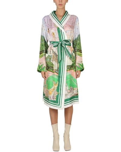 Casablancabrand Robe With "tennis Club Prive" Print - Green