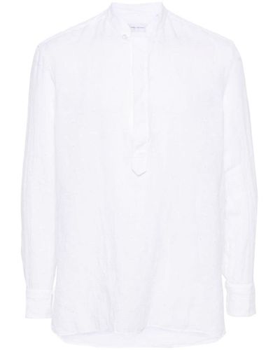 Tagliatore Embroidered-motif Linen Shirt - White