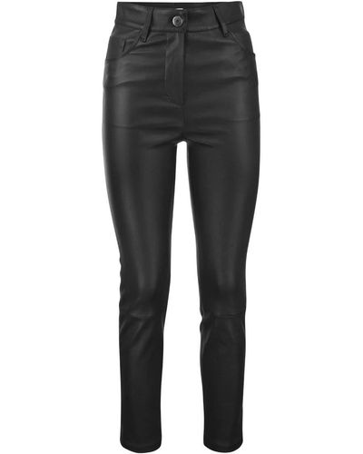 Brunello Cucinelli Stretch Nappa Leather Slim Trousers With Shiny Tab - Black