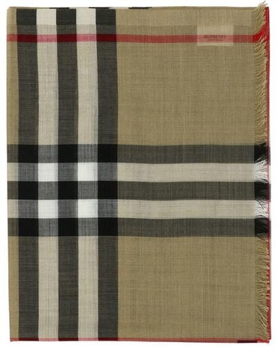 Burberry Wool And Silk Check Scarf - Green
