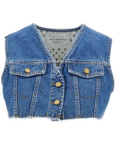 Philosophy Di Lorenzo Serafini Light Cropped Vest With Buttons In - Blue