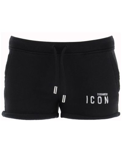 DSquared² Jersey Shorts With Reflective Icon Print - Black