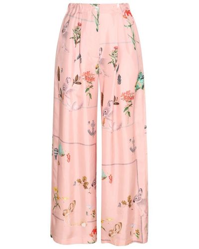 Lanvin Pink Silk Floreal Trousers