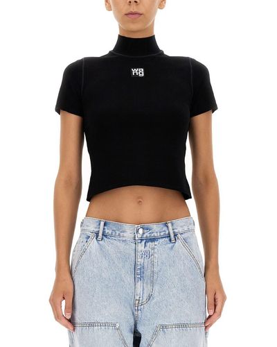 T By Alexander Wang Cropped T-Shirt - Black