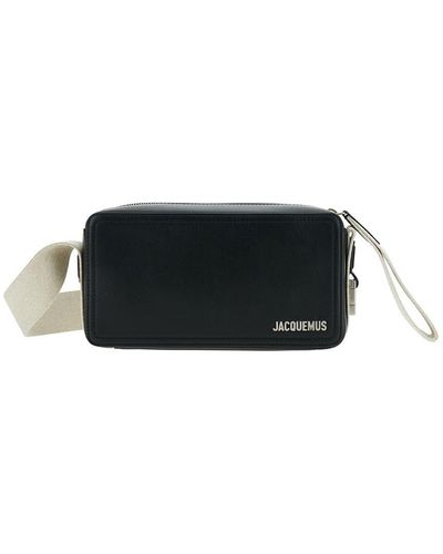 Jacquemus 'le Cuerda Horizontal' Black Shoulder Bag With Logo In Relief In Smooth Leather Man