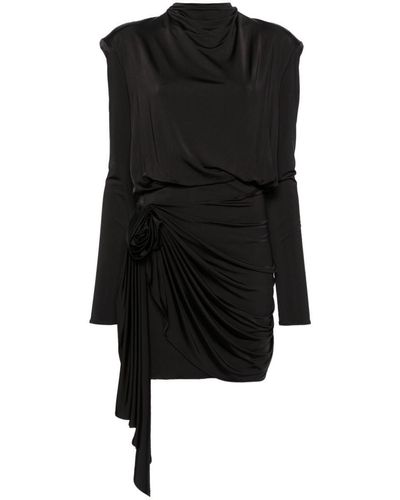 Magda Butrym Mini Dress With Rose Appliqués - Black