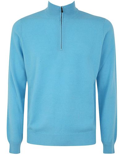 FILIPPO DE LAURENTIIS Wool Cashmere Long Sleeves Half Zipped Sweater - Blue