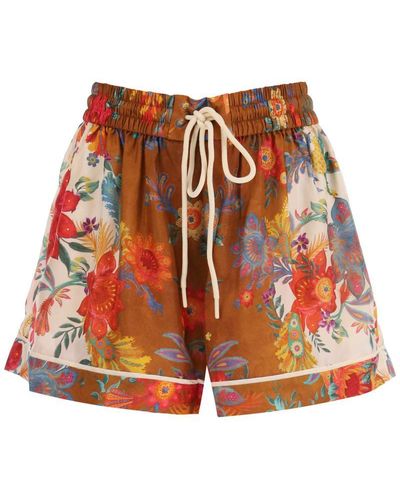 Zimmermann 'ginger' Shorts With Floral Motif - Red