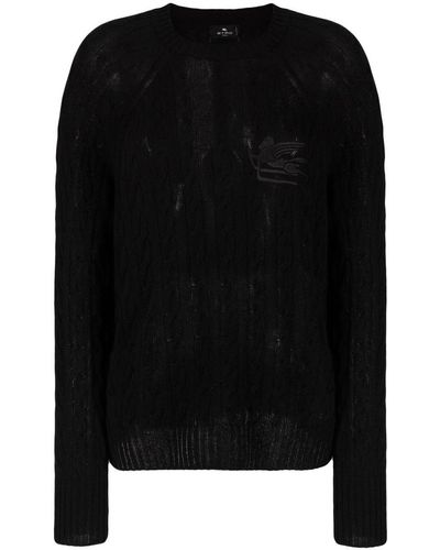Etro Logo-embroidered Cable-knit Sweater - Black