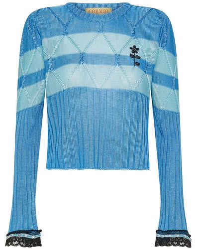 Cormio Olaf Viscose Sweater With Stripes - Blue