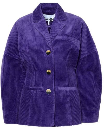 Ganni Cotton-blend Corduroy Blazer - Purple
