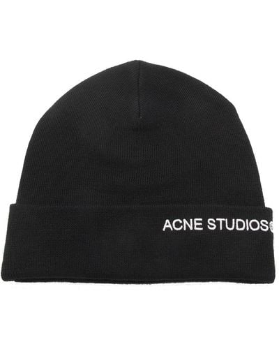 Acne Studios Logo Embroidered Ribbed Beanie - Black