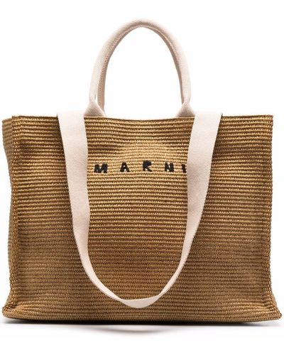 Marni Embroidered-logo Basket Tote Bag - Brown
