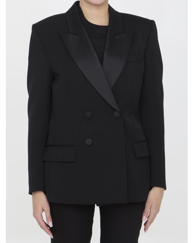Saint Laurent Tuxedo Jacket In Grain De Poudre - Black