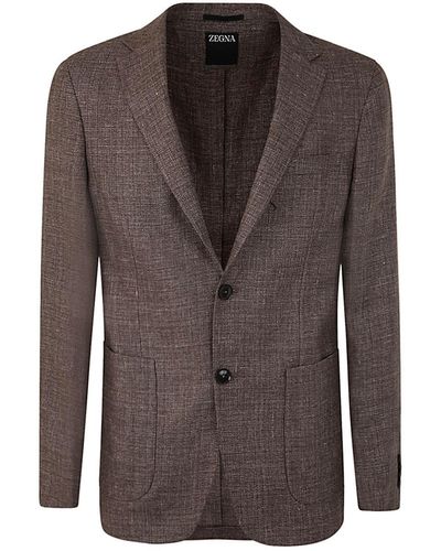 Zegna Linen And Wool Jacket Clothing - Brown
