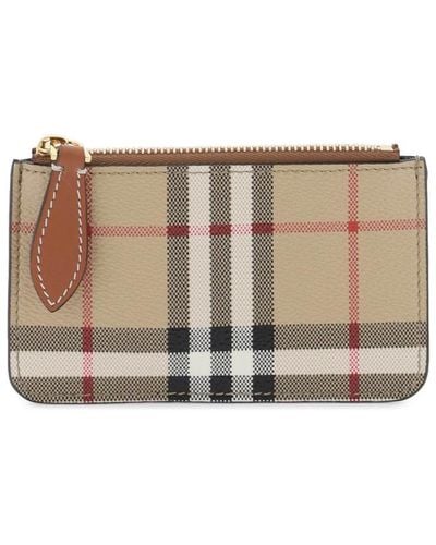 Burberry Check Coin Purse With Chain Strap - Brown