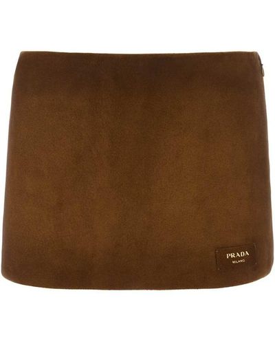 Prada Logo-patch A-line Mini Skirt - Brown