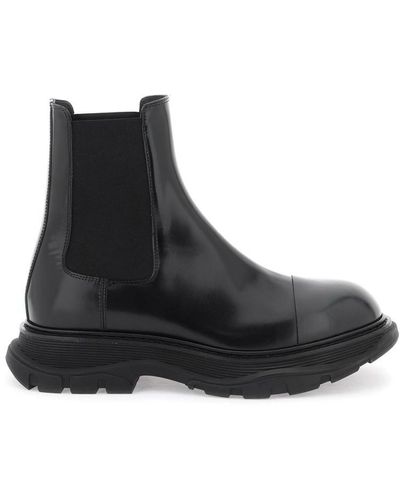 Alexander McQueen Chelsea Tread Brushed Leather Ankle - Black