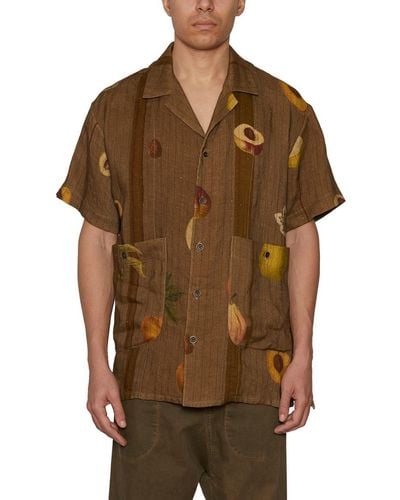 Uma Wang Cupro And Jersey Tab Shirt - Brown