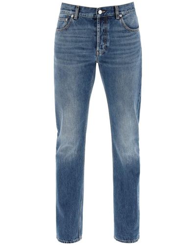 Alexander McQueen Straight Leg Jeans With Faux Pocket On The Back - Blue