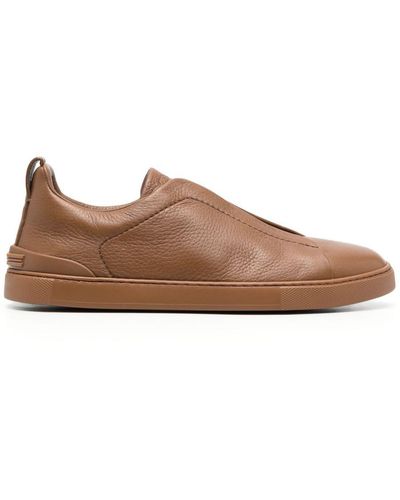 Zegna Colour Deerskin Triple Stitchtm Low Top Trainers - Brown