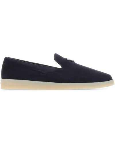 Prada Brand-plaque Slip-on Suede Loafers - Blue