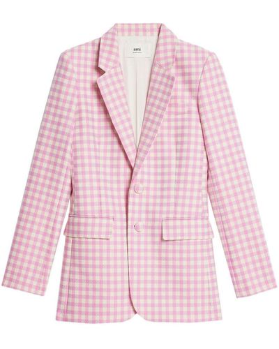 Ami Paris Check-print Single-breasted Blazer - Pink