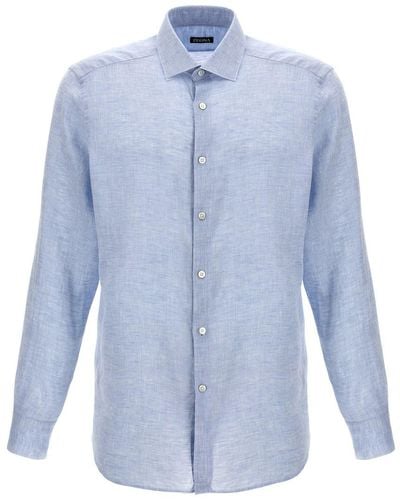 ZEGNA Linen Shirt Shirt, Blouse - Blue