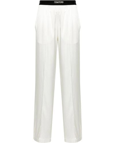 Tom Ford Pajama Pants With Velvet Trim - White