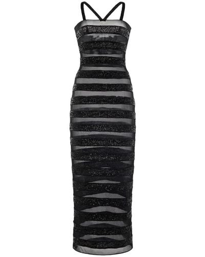 Oséree Sequined Striped Dress - Black