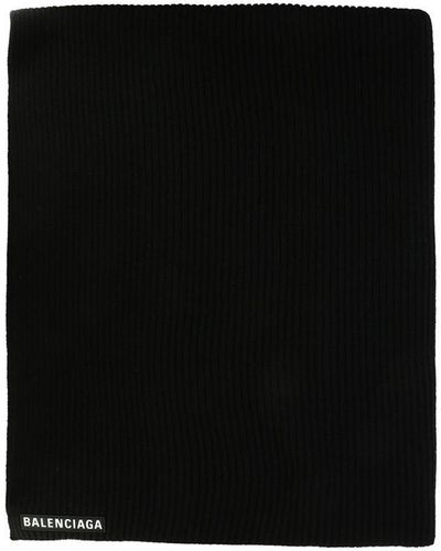 Balenciaga Logo-patch Wool Scarf - Black