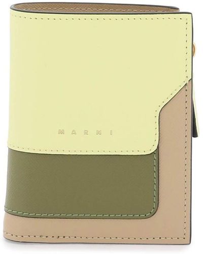 Marni Multicolored Saffiano Leather Bi-Fold Wallet - Green