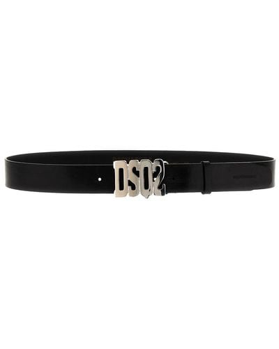 DSquared² Logo Buckle Leather Belt Belts - Black