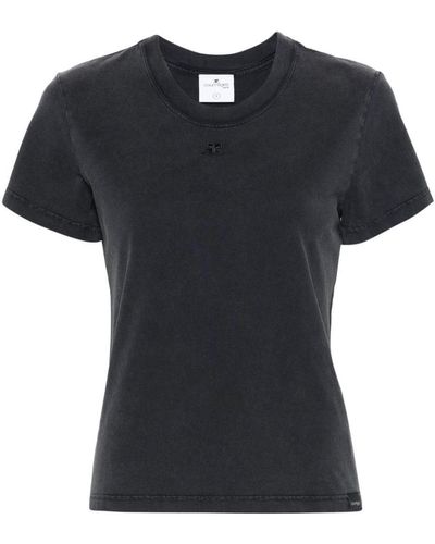 Courreges T-Shirt With Embroidery - Black