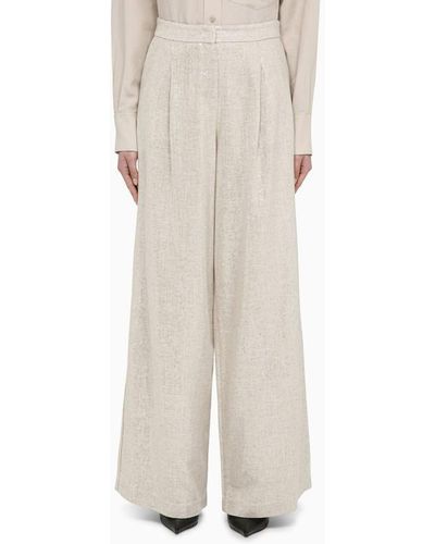 FEDERICA TOSI Bamboo-coloured Wide Pants With Micro Sequins - Natural